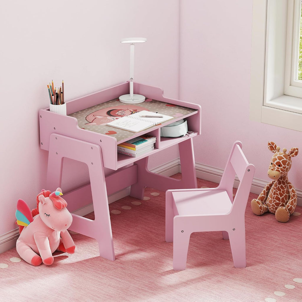 Pink Wooden Kids Activity Table Chair Set