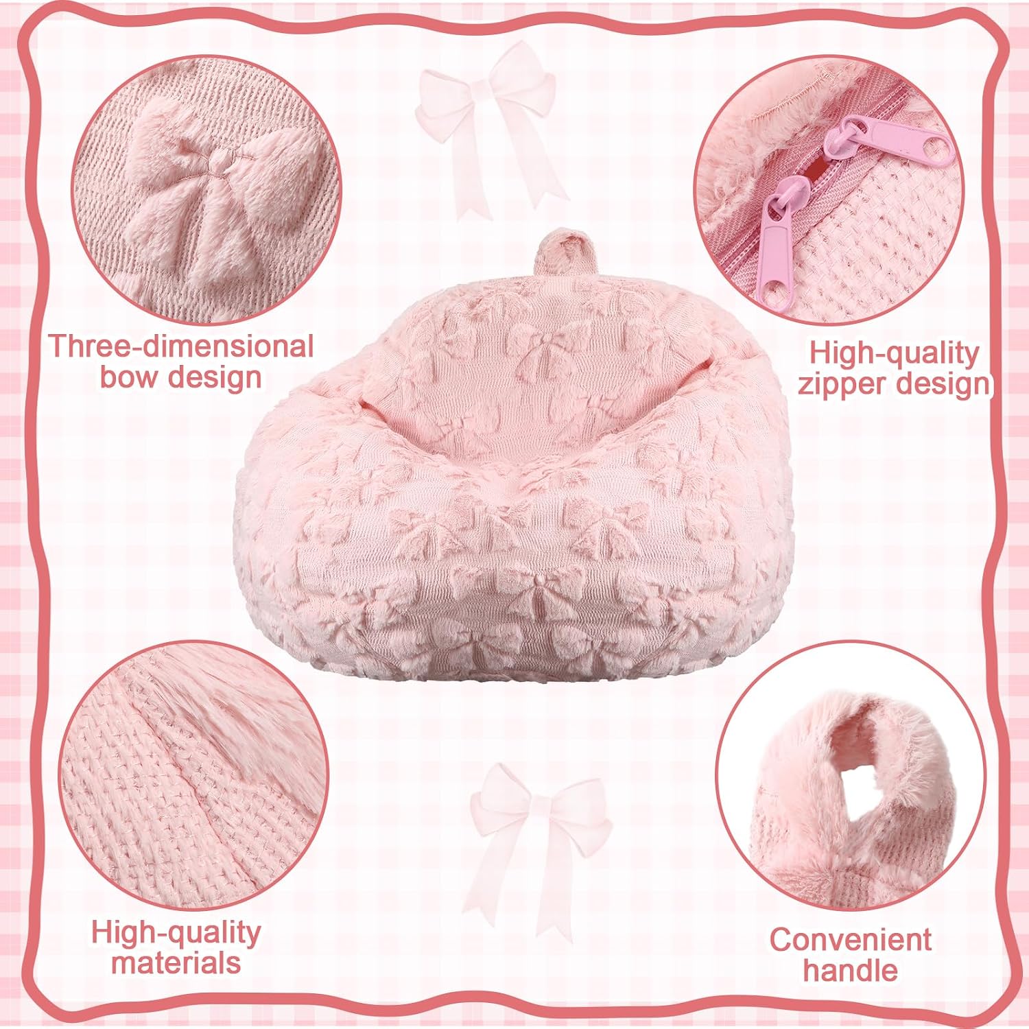 Pink Bow Storage Bean Bag Cover