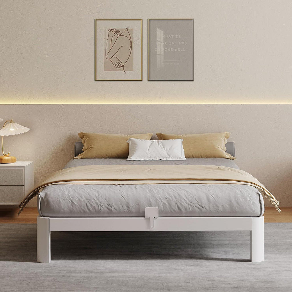 White Low Twin Metal Bed Frame