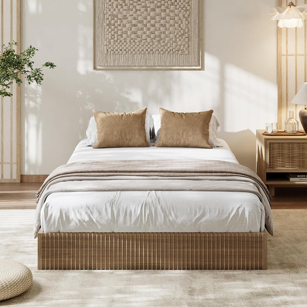 Walnut Fluted Twin Wood Bed Frame