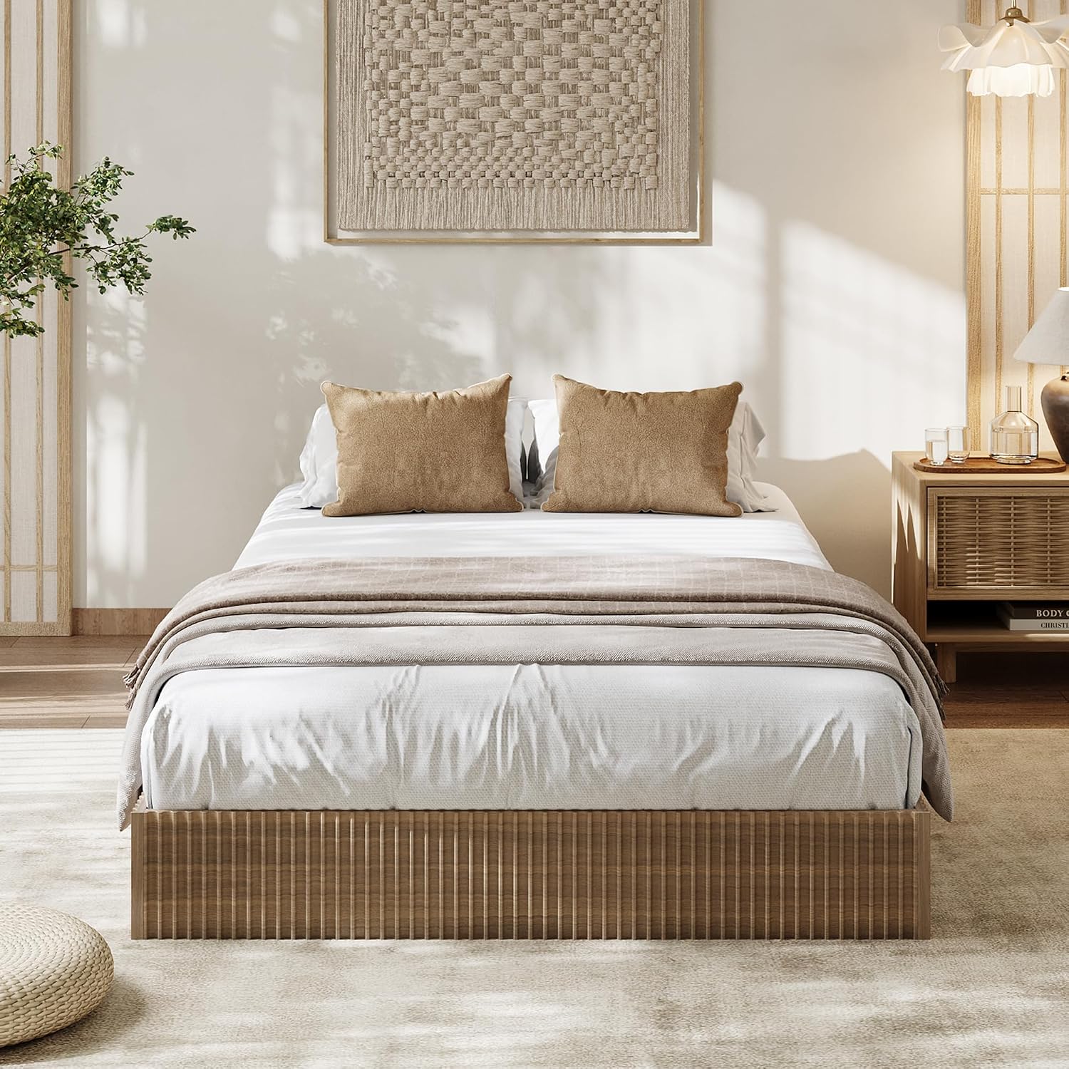Walnut Fluted Twin Wood Bed Frame
