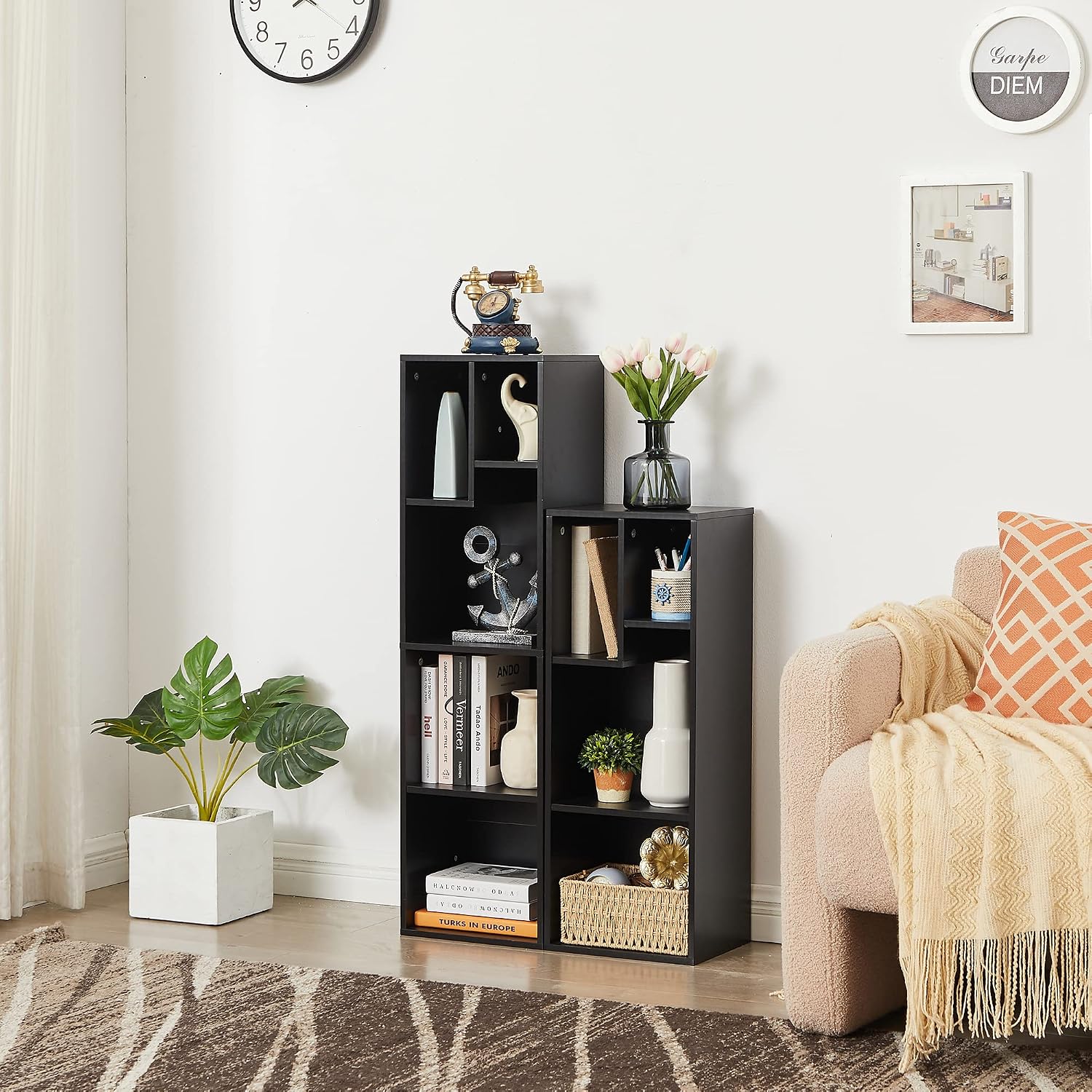 4 Cube Black 3-Tier Small Bookcase