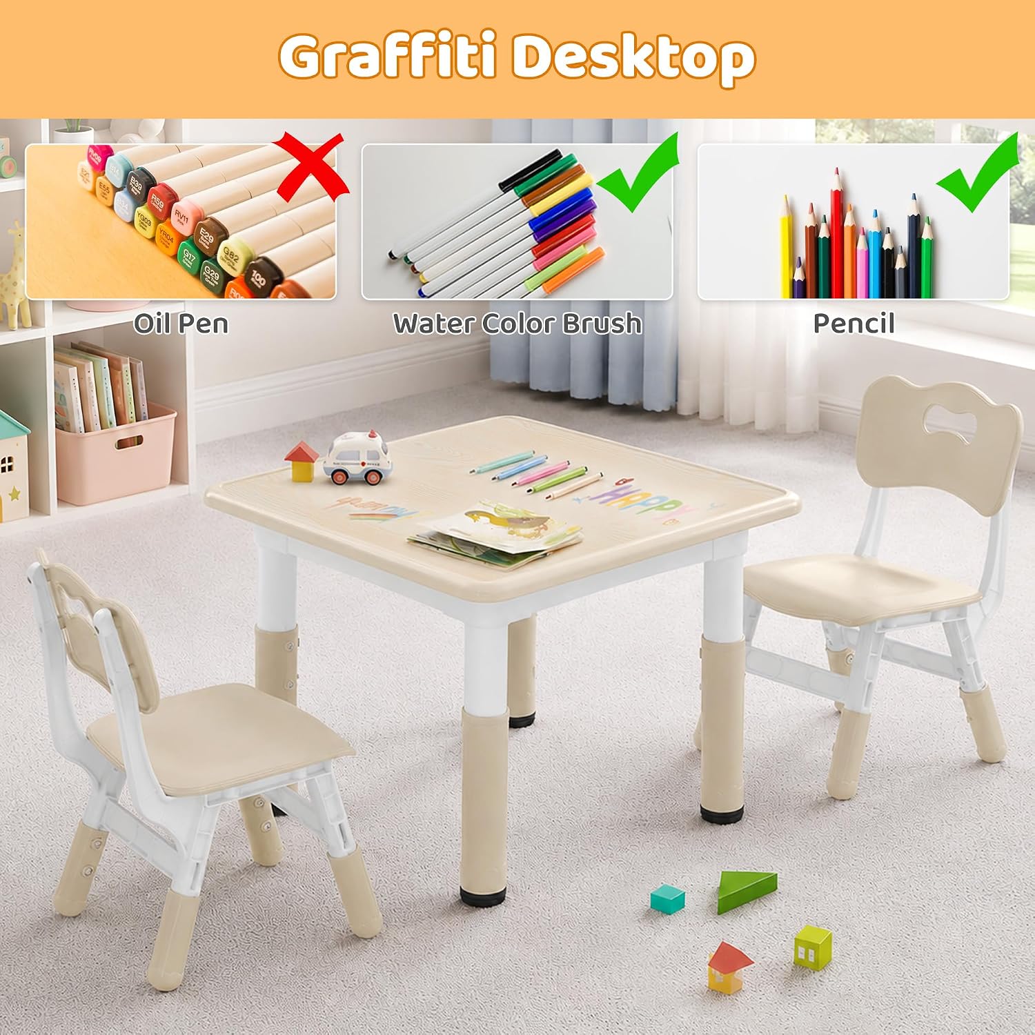 Adjustable Kids Table 2 Chairs Activity Set