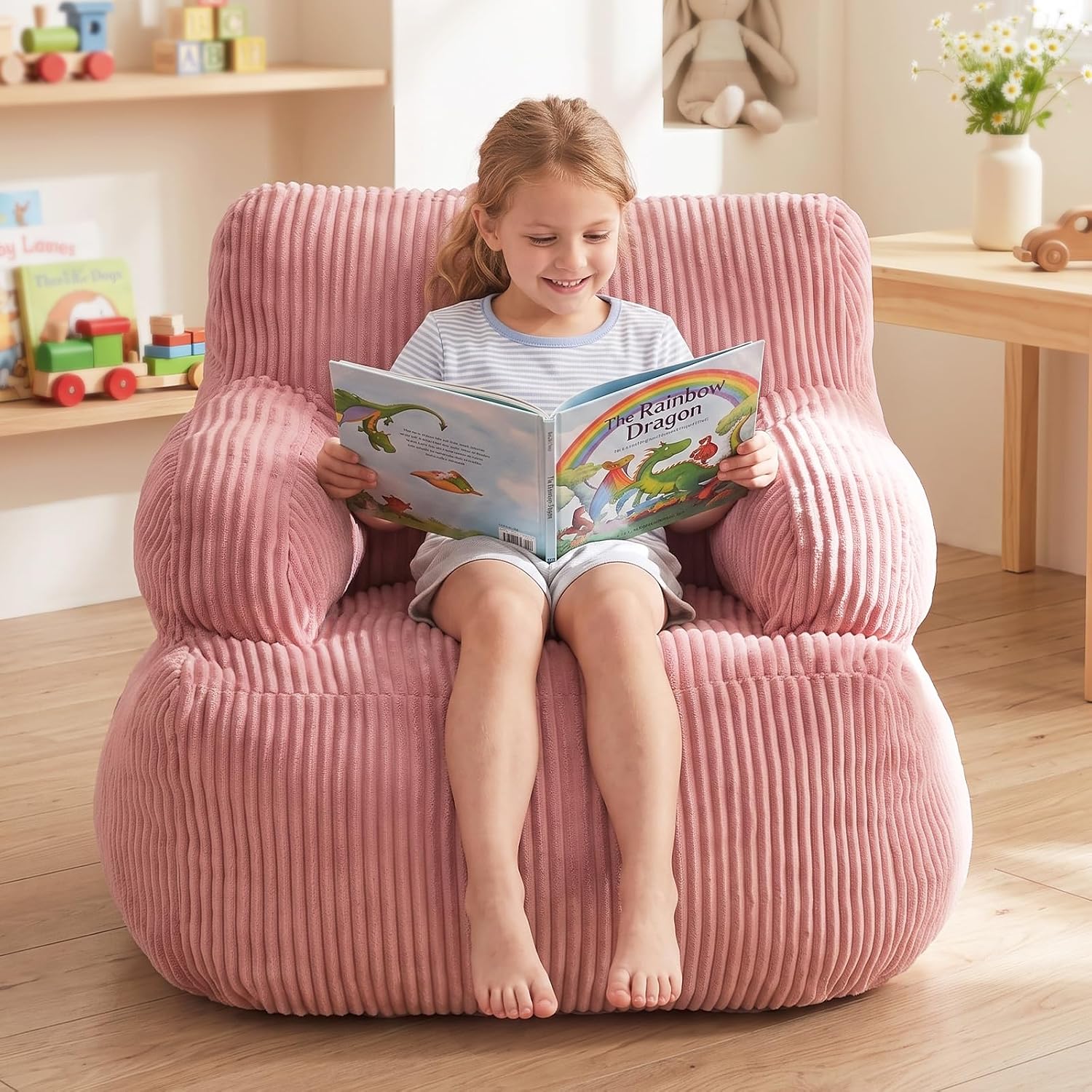 Pink Kids Armrest Bean Bag Chair