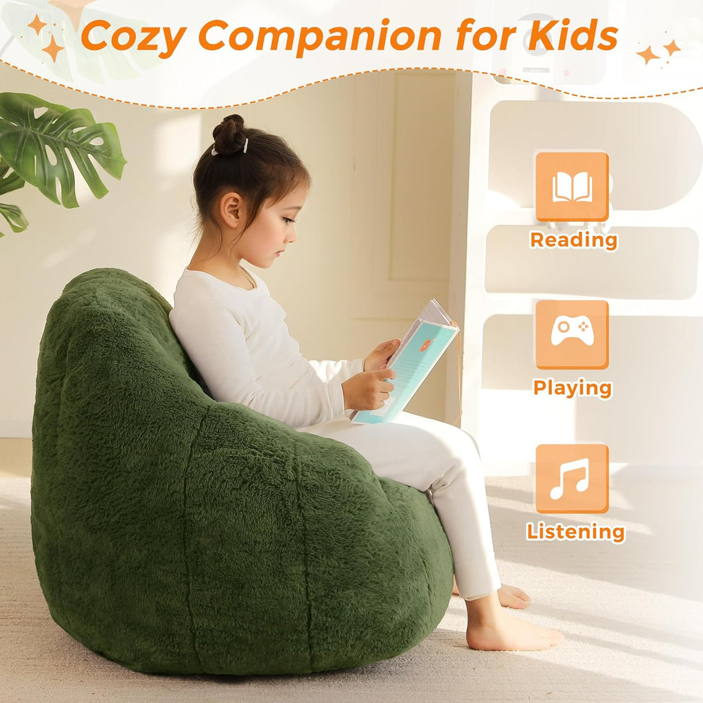 Faux Fur Green Kids Back Support Bean Bag