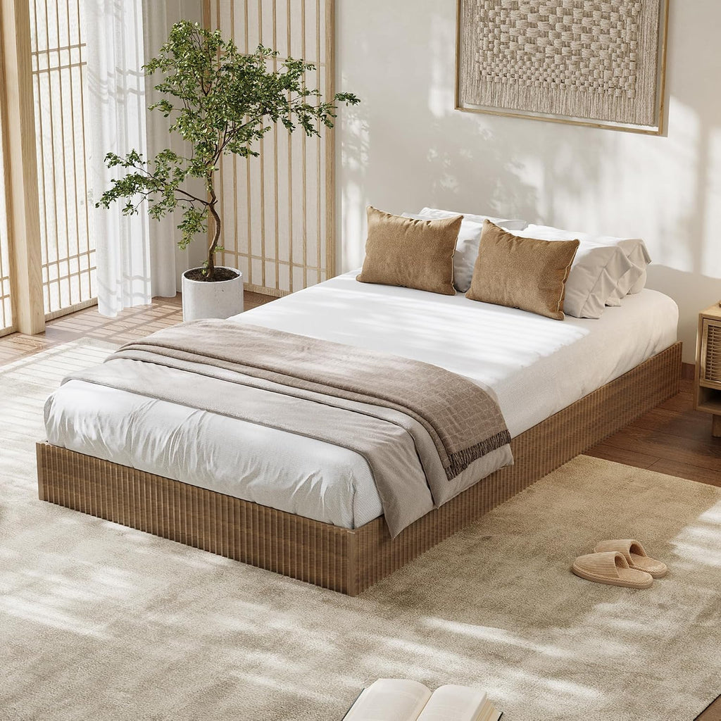 Walnut Fluted Twin Wood Bed Frame