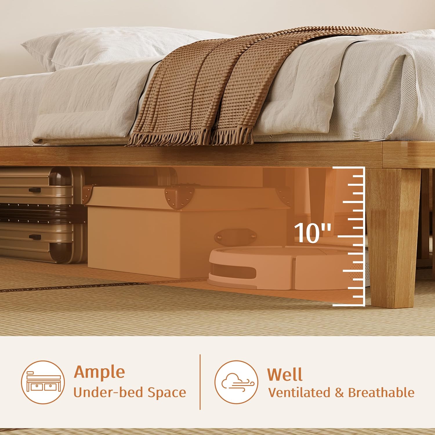 Full Solid Wood Tatami Platform Bed Frame