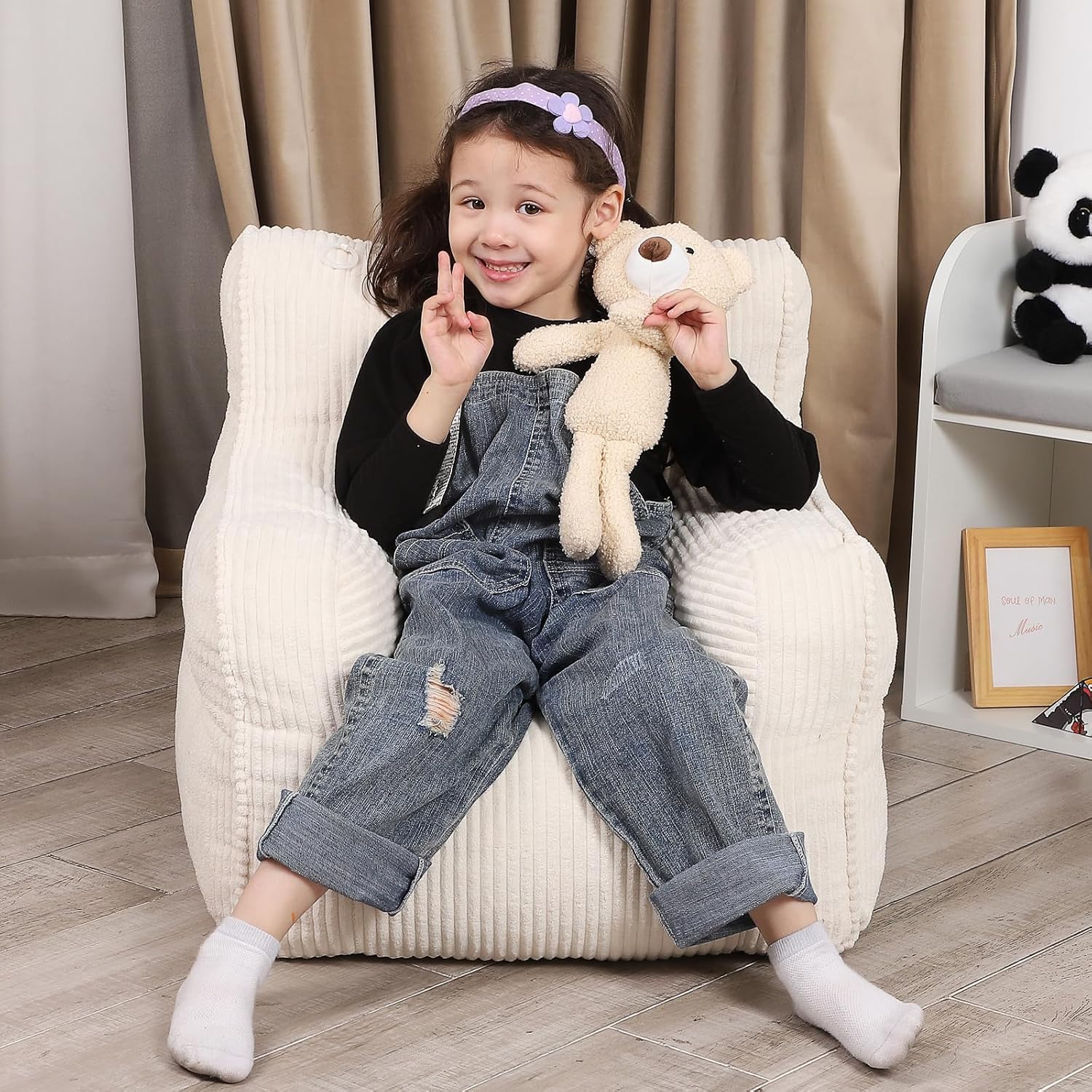 Plush Bear Kids Bean Bag Chair Beige