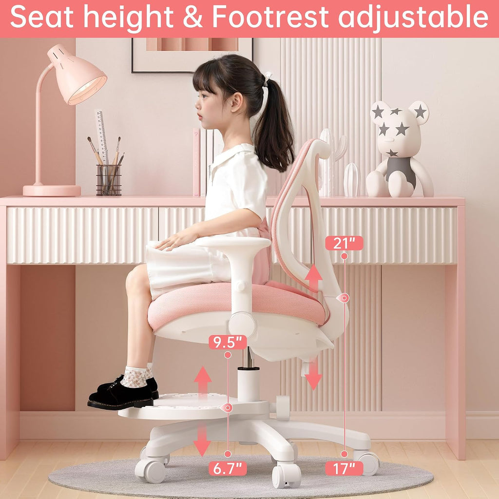 Pink Ergonomic Adjustable Kids Mesh Desk Chair