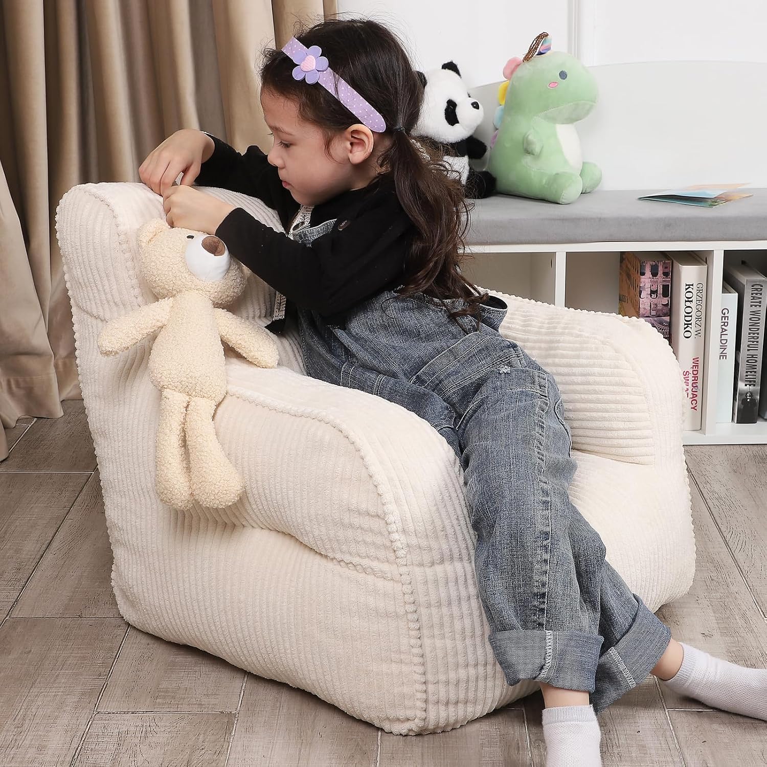 Plush Bear Kids Bean Bag Chair Beige