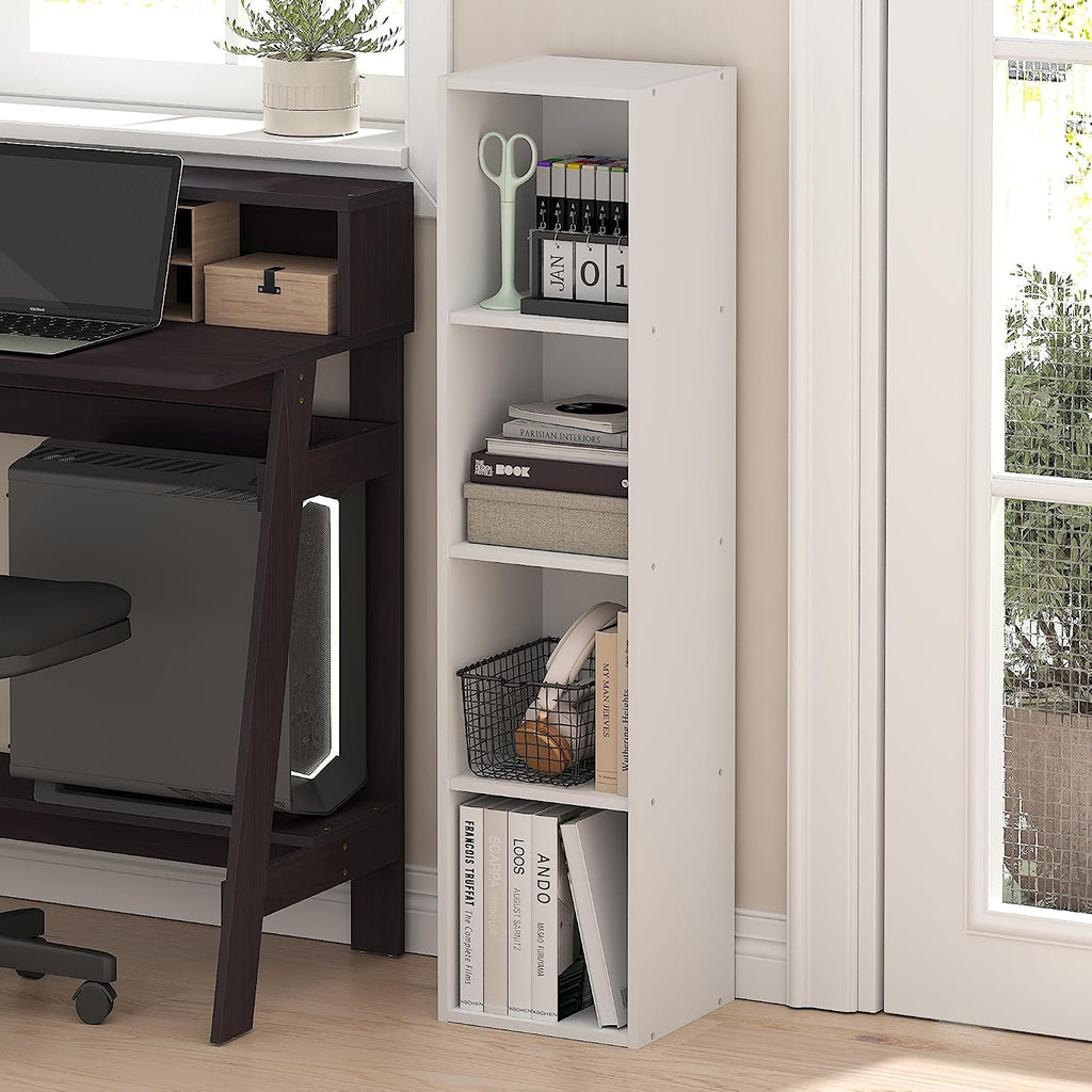 4-Tier Narrow White Standing Bookshelf