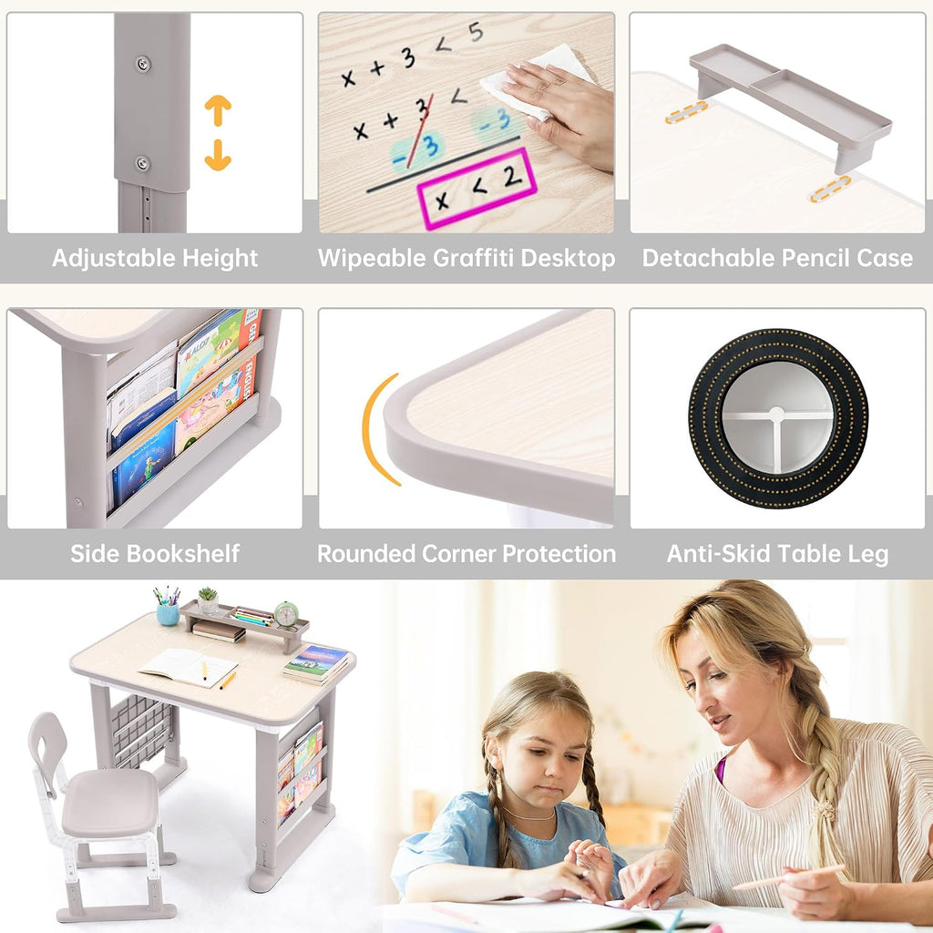 Grey Adjustable Kids Desk Chair Art Table Set