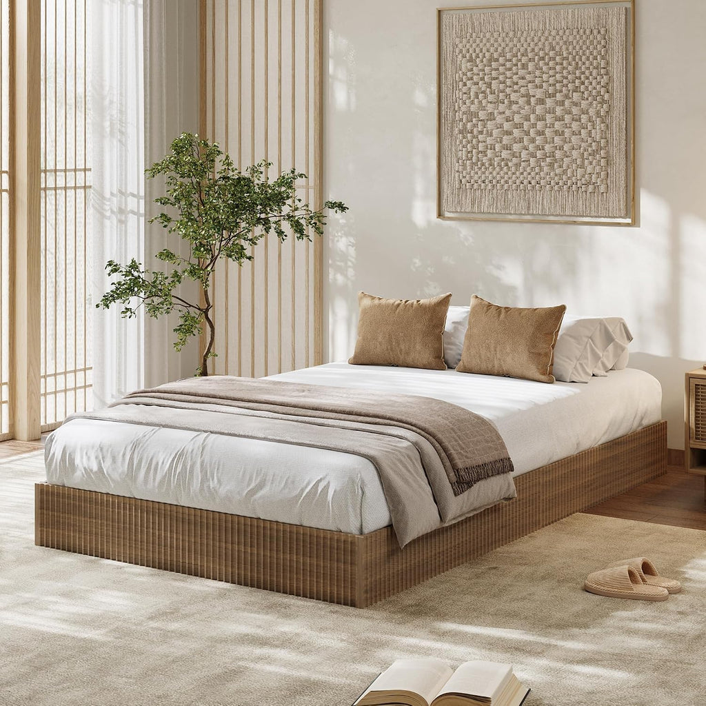 Walnut Fluted Twin Wood Bed Frame