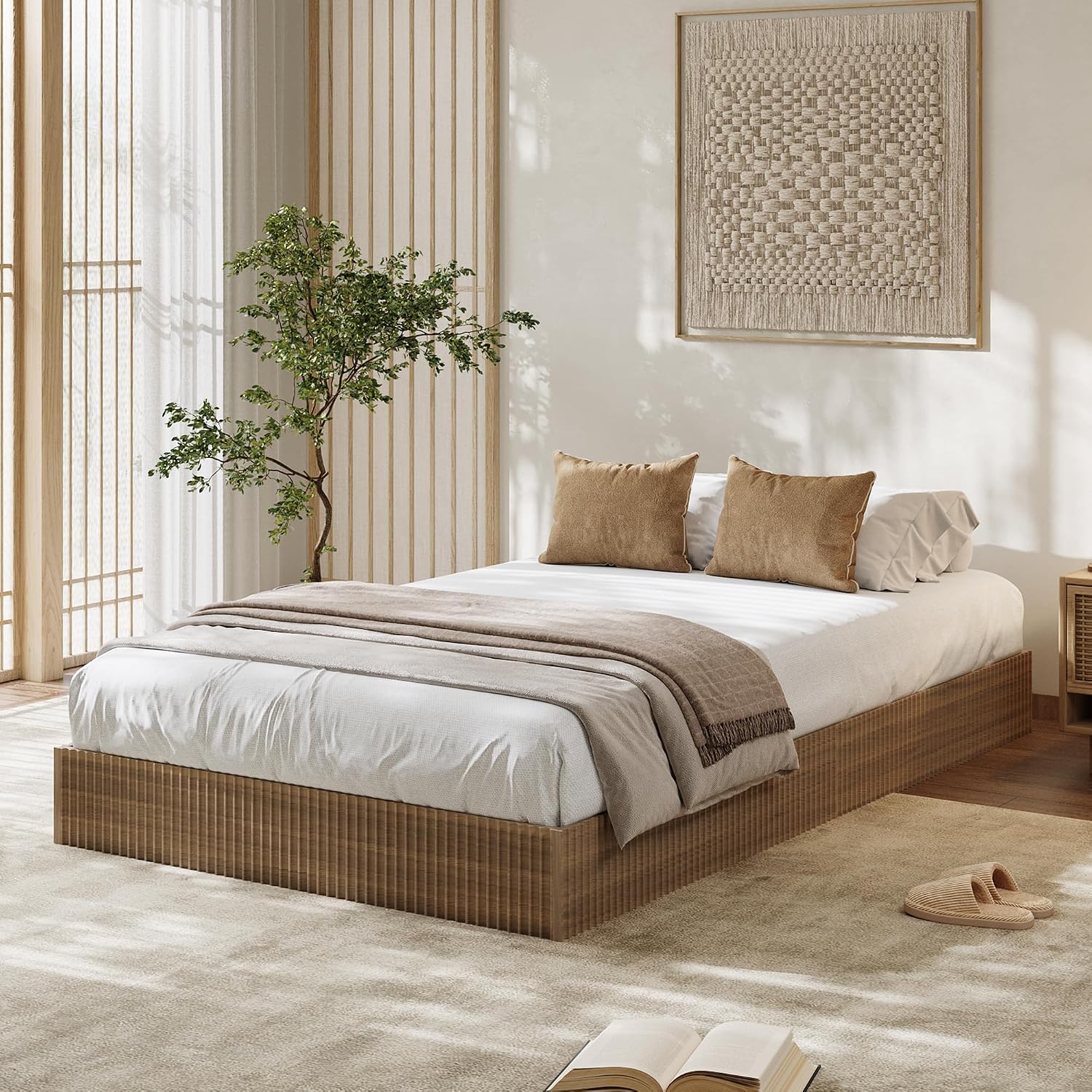 Walnut Fluted Twin Wood Bed Frame