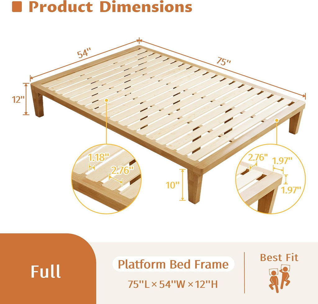Full Solid Wood Tatami Platform Bed Frame