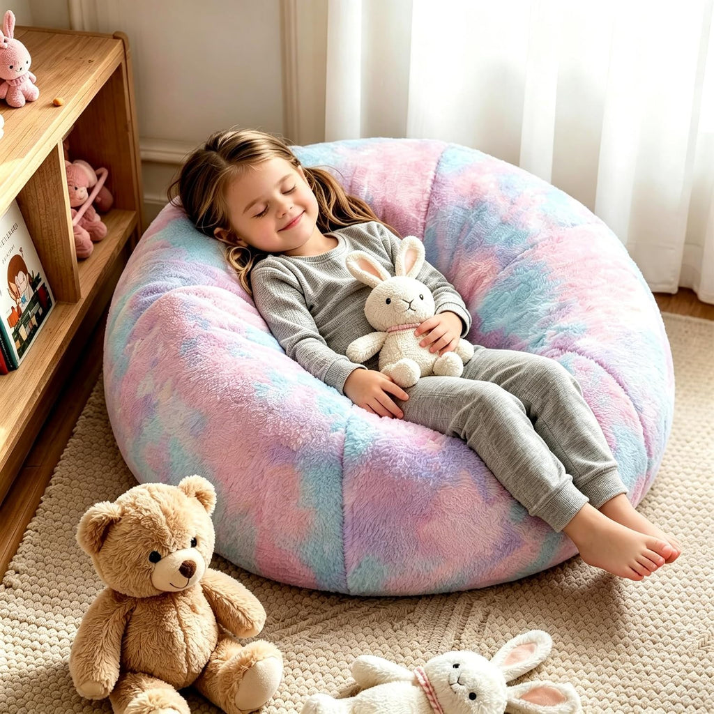 Rainbow Rabbit Fur Kids Bean Bag Chair