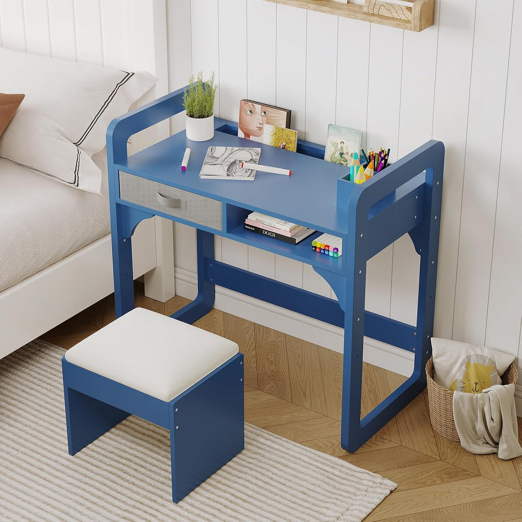 Blue Wooden Kids Desk And Chair Set