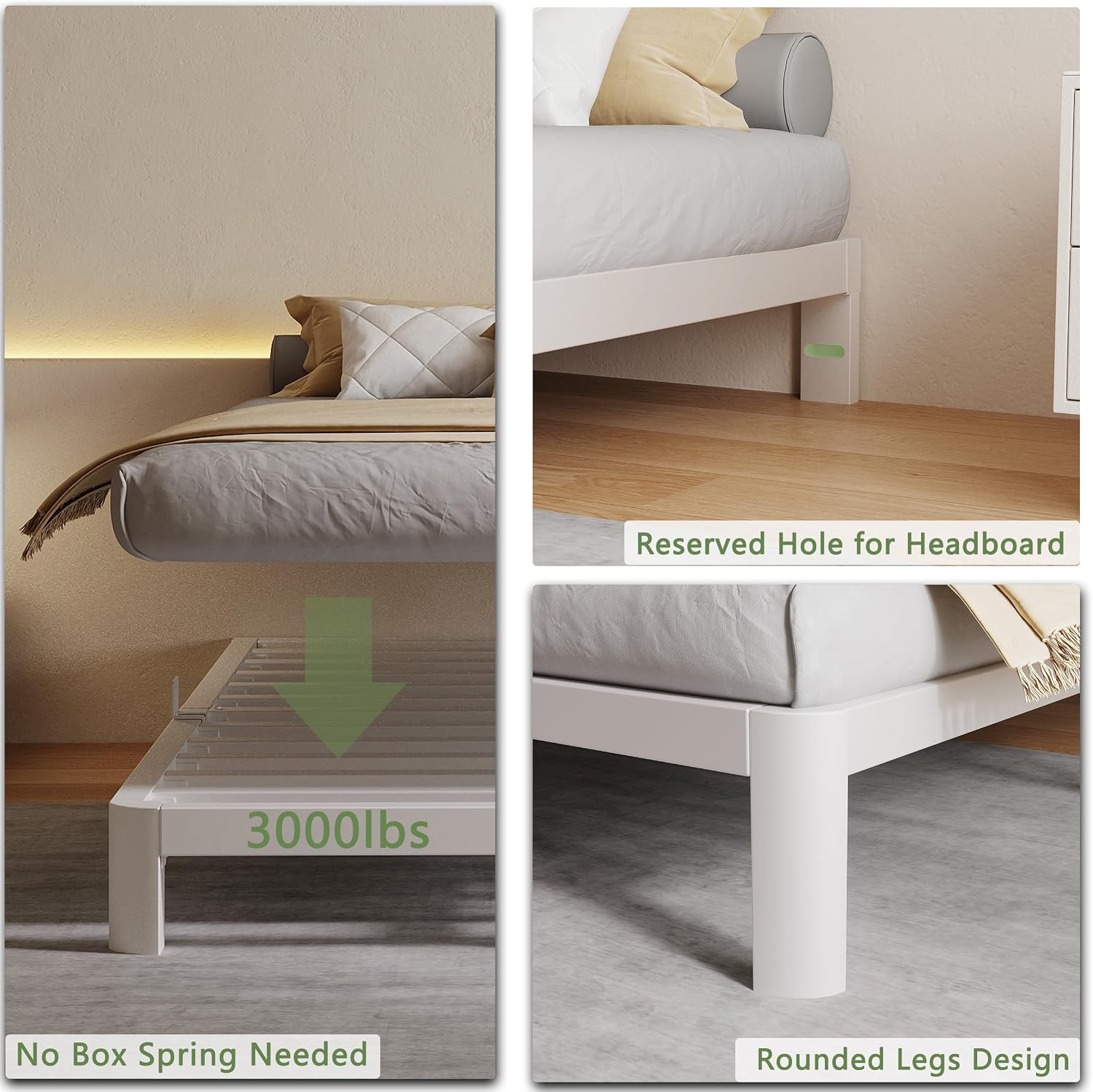 White Low Twin Metal Bed Frame
