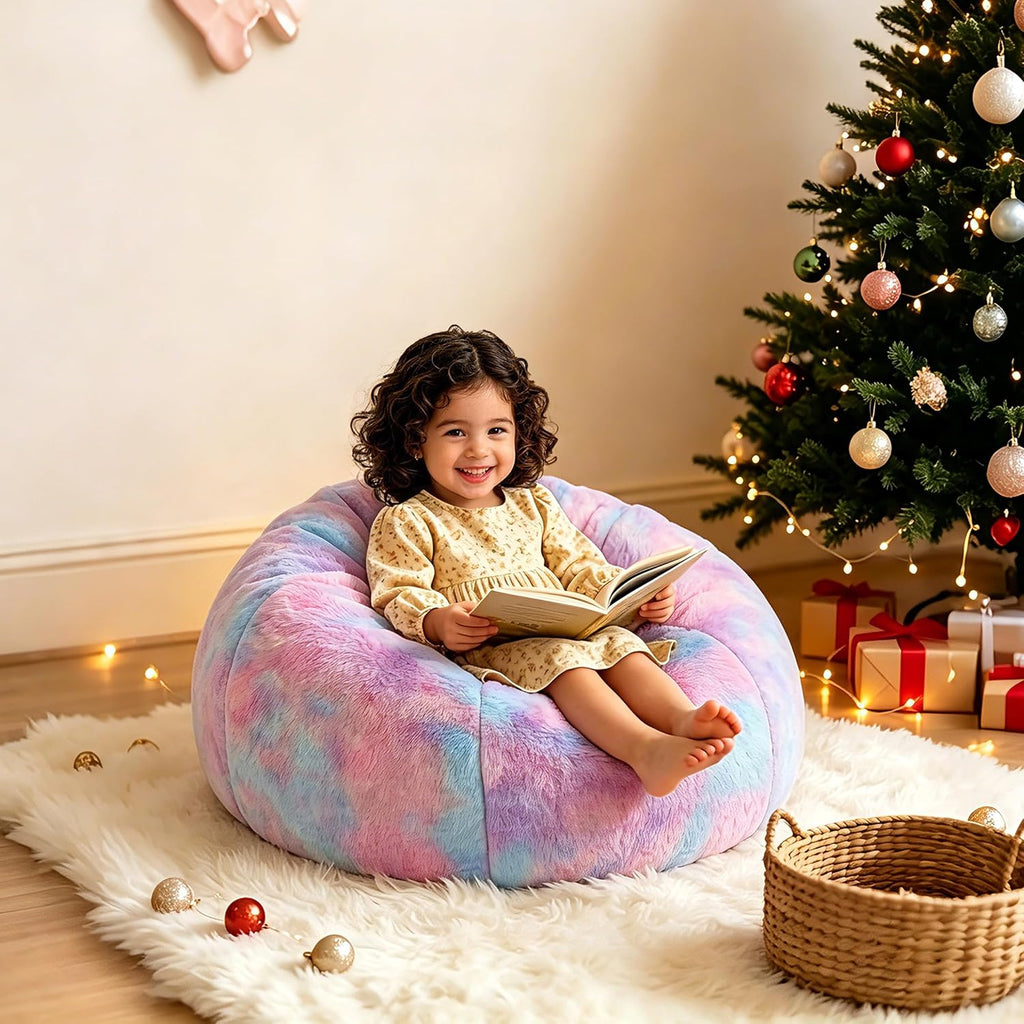 Rainbow Rabbit Fur Kids Bean Bag Chair