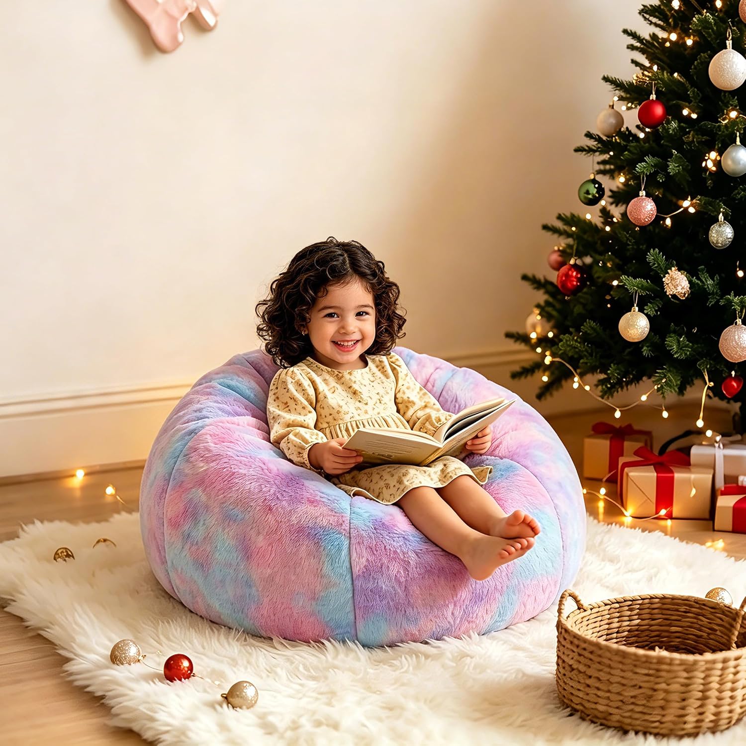 Rainbow Rabbit Fur Kids Bean Bag Chair