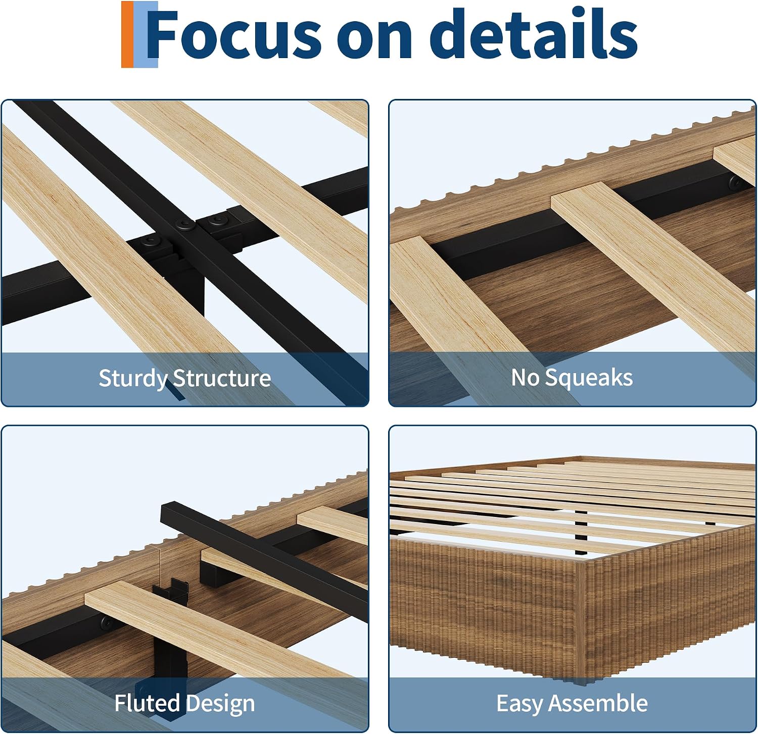 Walnut Fluted Twin Wood Bed Frame