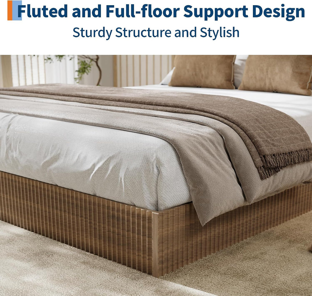 Walnut Fluted Twin Wood Bed Frame