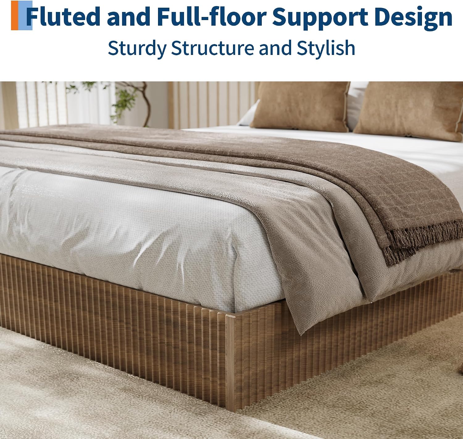 Walnut Fluted Twin Wood Bed Frame