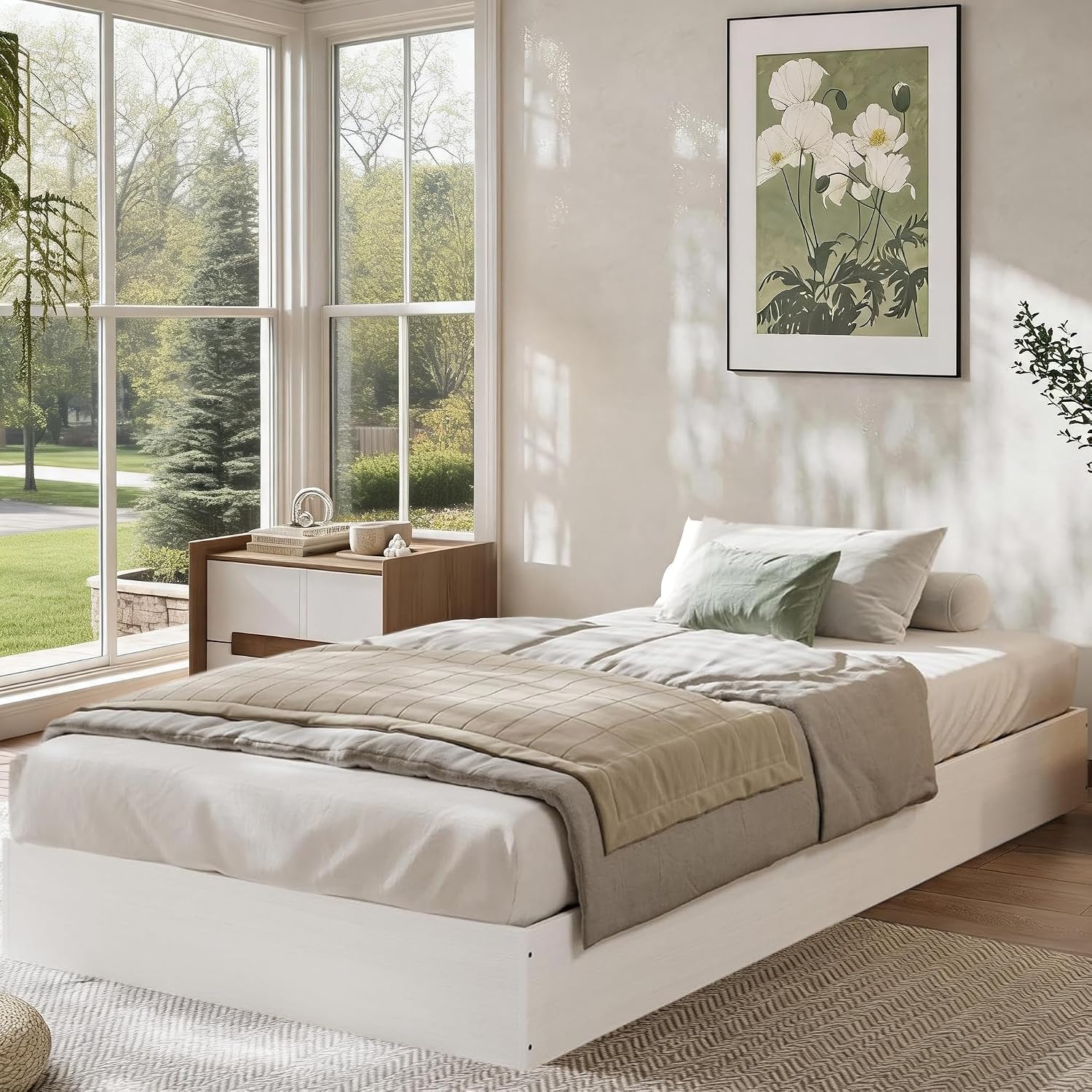 White Twin Wood Platform Bed Frame