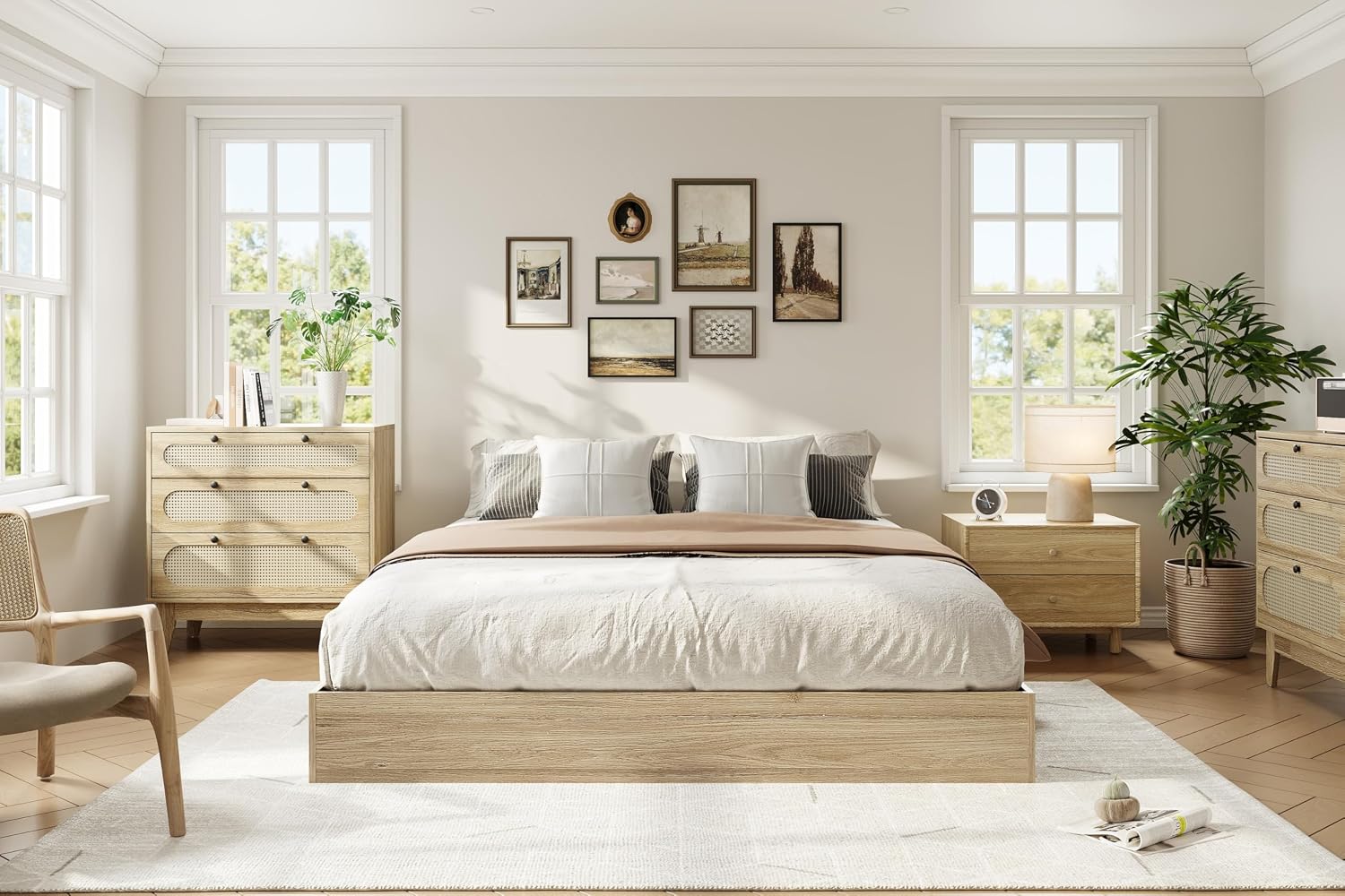 Oak Twin XL Low Profile Wood Platform Bed Frame