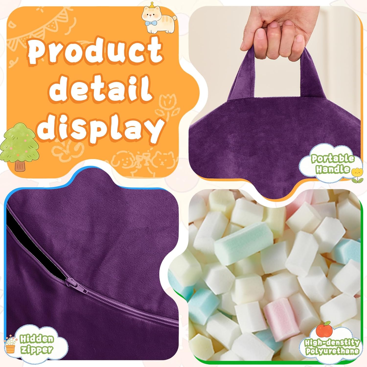 Memory Foam Kids Round Bean Bag Chair
