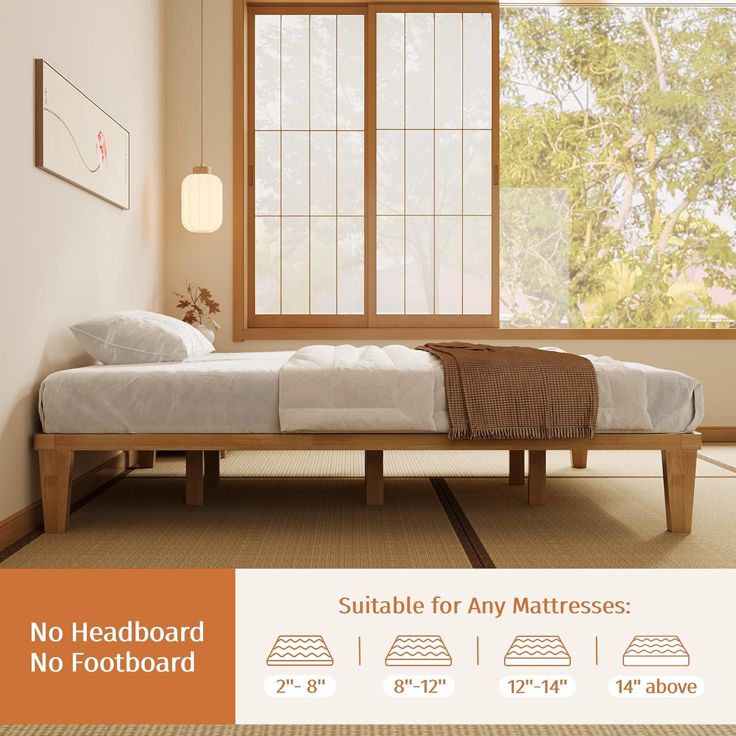 Full Solid Wood Tatami Platform Bed Frame