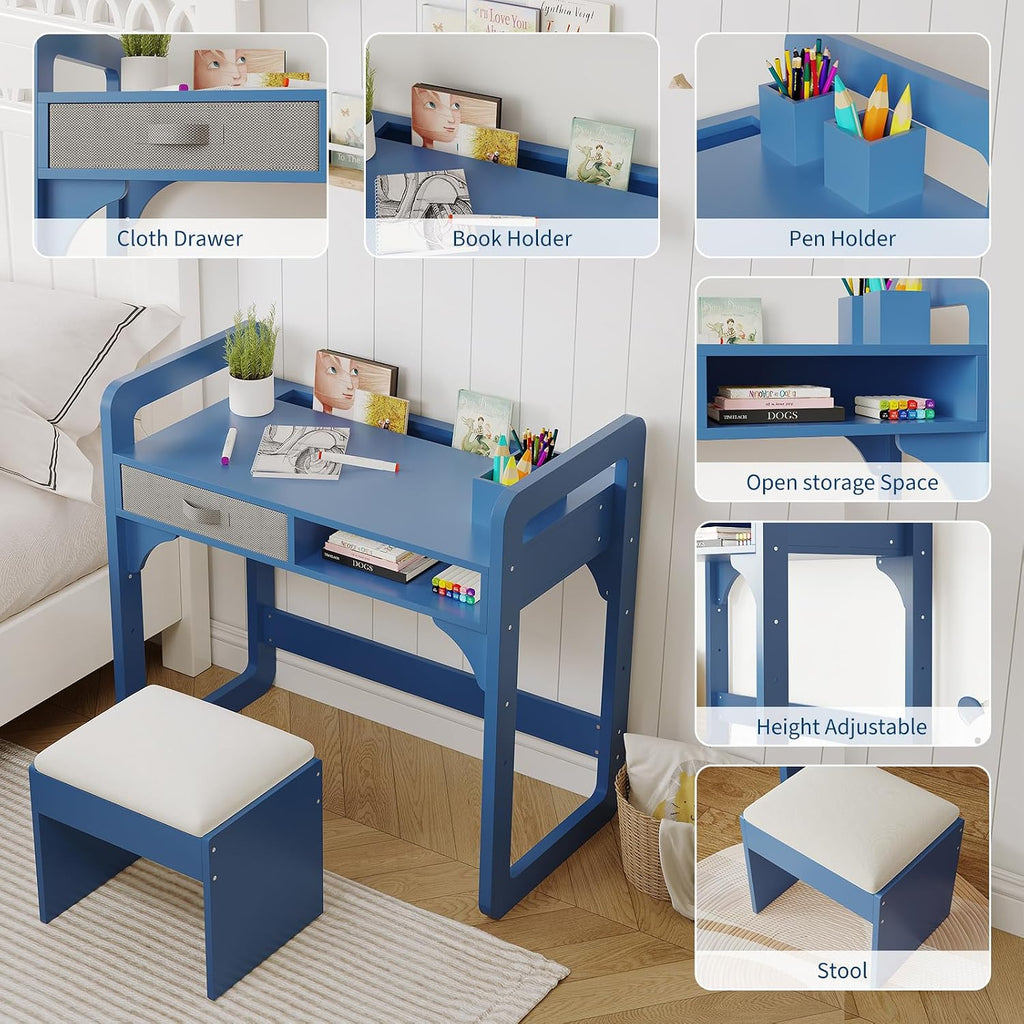 Blue Wooden Kids Desk And Chair Set