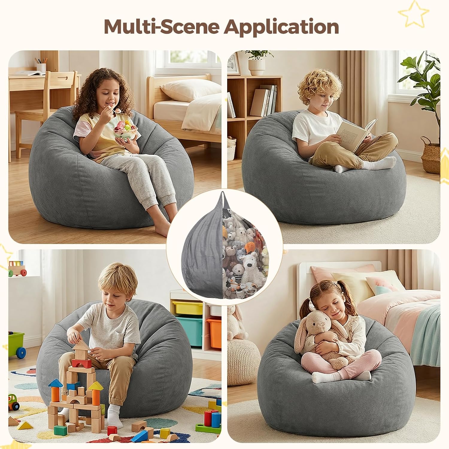 Velvet Kids Storage Bean Bag Cover