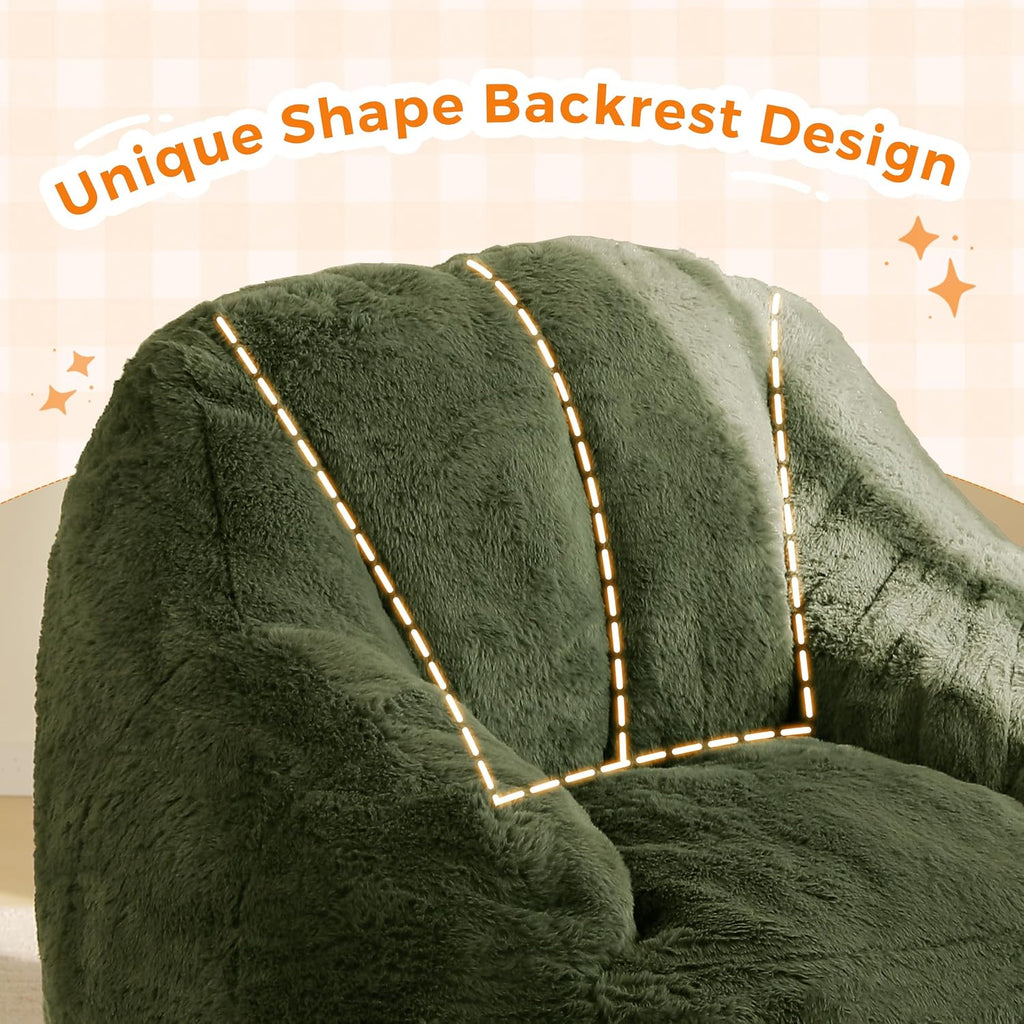 Faux Fur Green Kids Back Support Bean Bag