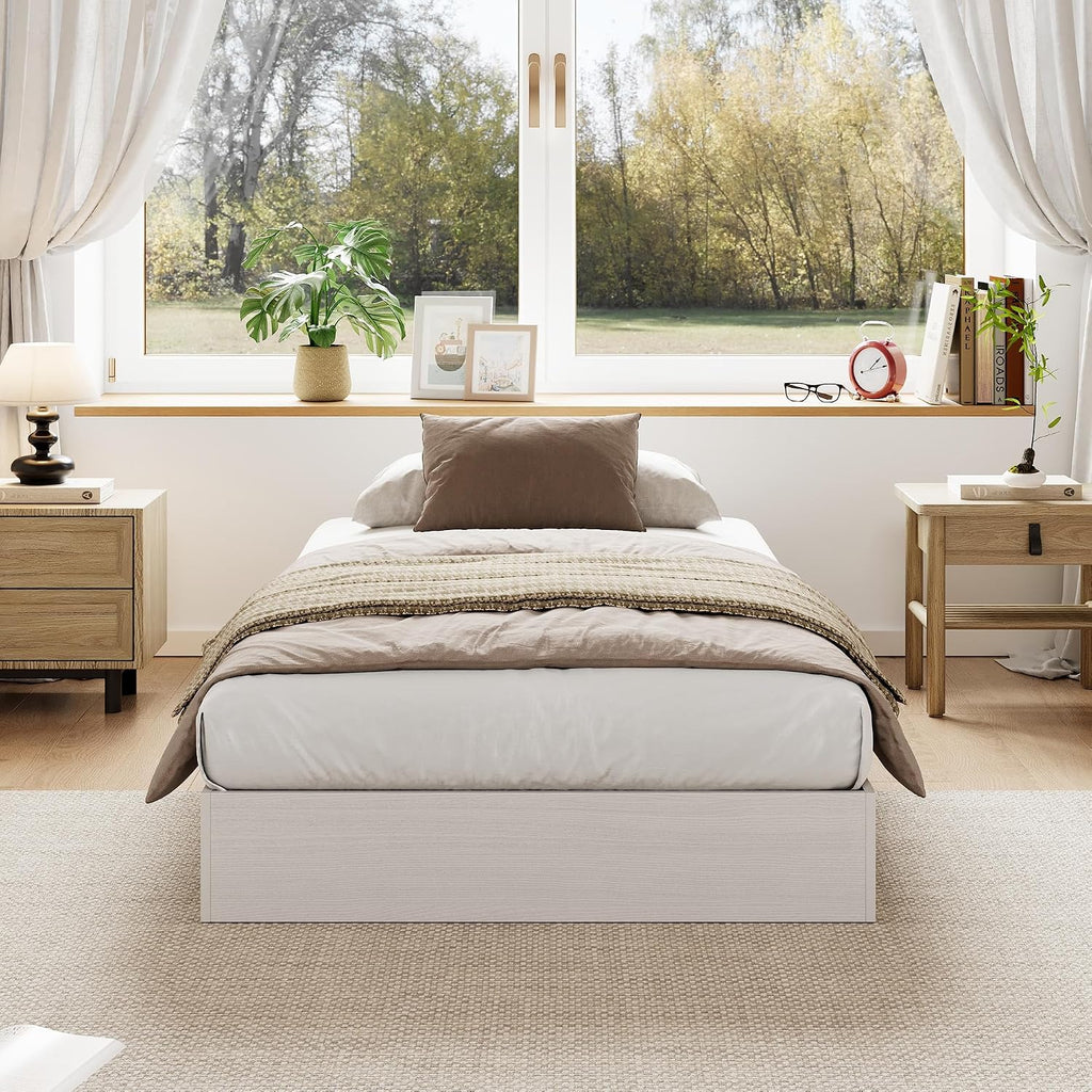 White Twin Wood Platform Bed Frame