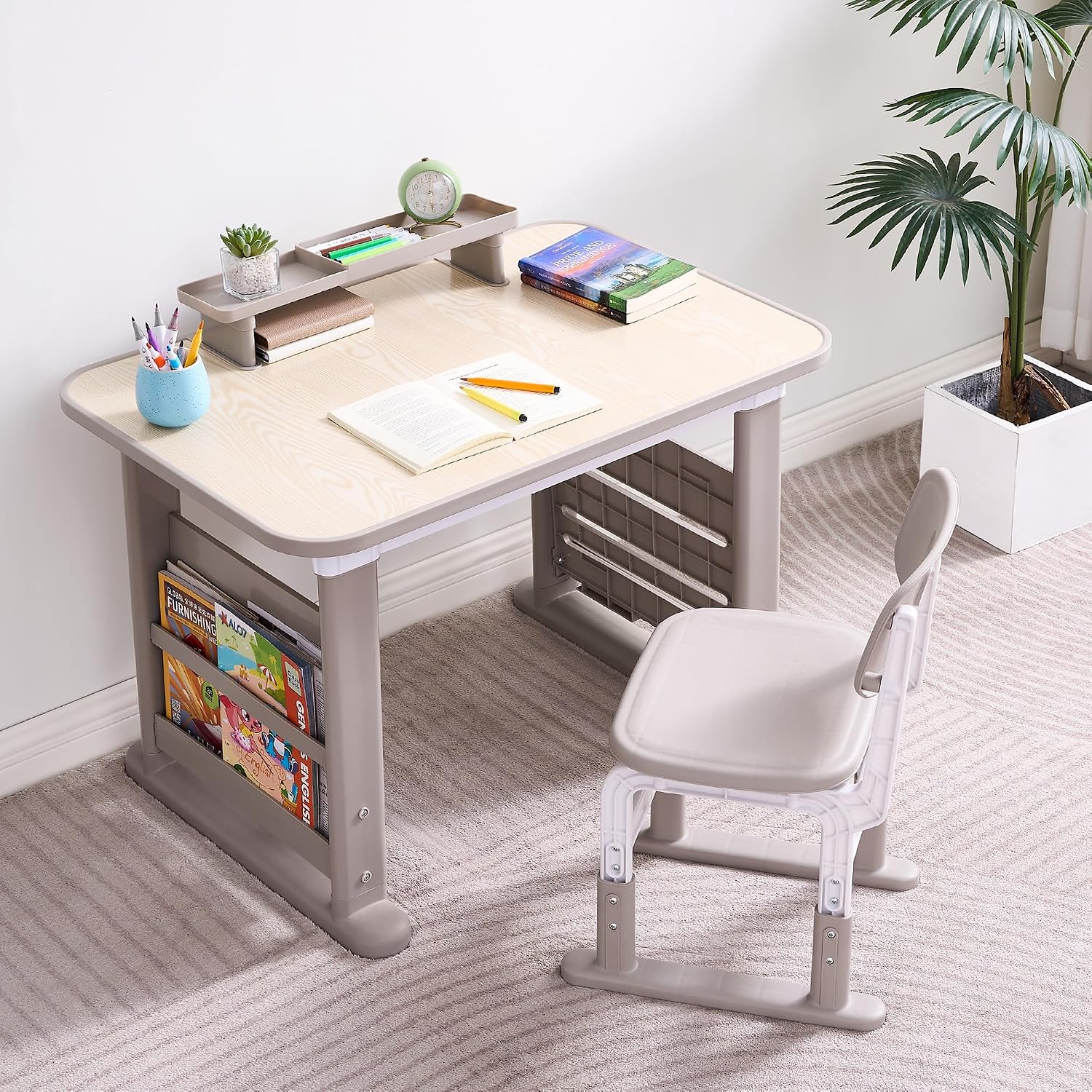 Grey Adjustable Kids Desk Chair Art Table Set